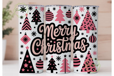Pink Leopard Merry Christmas Tumbler Sublimation PixelChick 