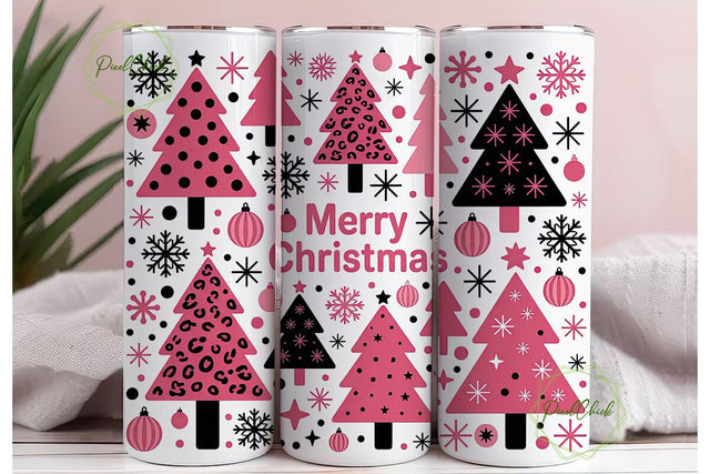 Pink Leopard Merry Christmas Tumbler Sublimation PixelChick 