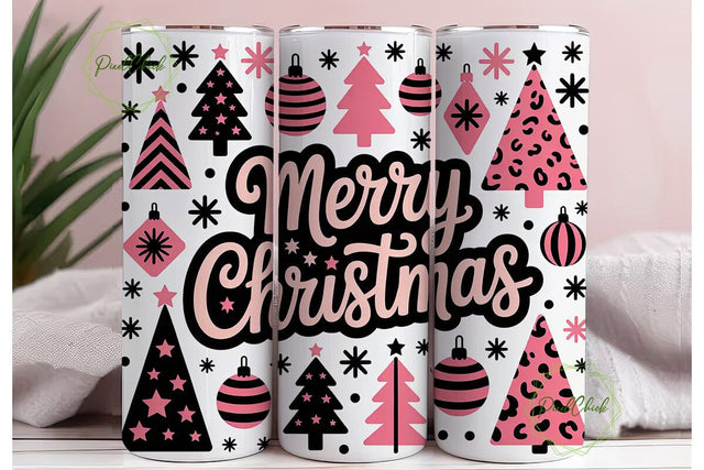 Pink Leopard Merry Christmas Tumbler Sublimation PixelChick 