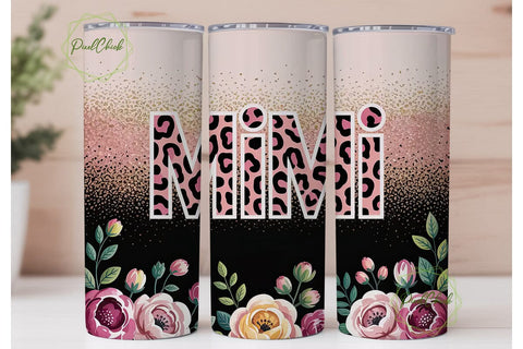 Pink Leopard Mimi Tumbler Wrap PNG Sublimation PixelChick 