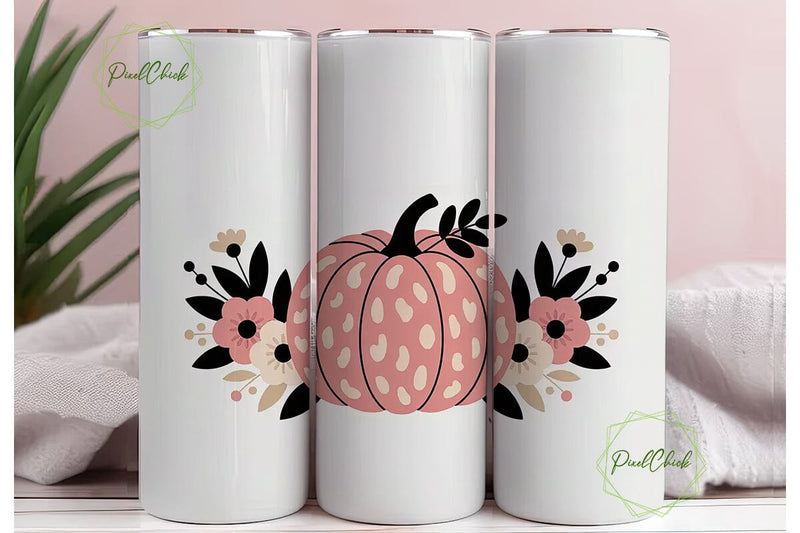 Pink Leopard Pumpkin 20oz Tumbler Wrap Sublimation PixelChick 