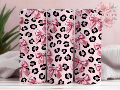 Pink Leopard Satin Bows 20oz Tumbler, Pink Leopard, Satin Bows, Glam Design, Sublimation Wrap, 20oz Tumbler, Chic Aesthetic, Playful Charm Sublimation Li Zamperini 