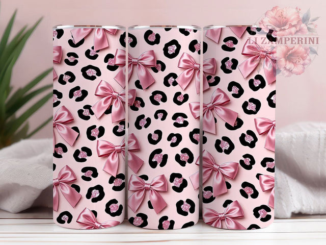 Pink Leopard Satin Bows 20oz Tumbler, Pink Leopard, Satin Bows, Glam Design, Sublimation Wrap, 20oz Tumbler, Chic Aesthetic, Playful Charm Sublimation Li Zamperini 
