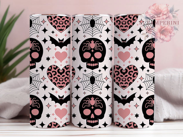 Pink Leopard Skull Halloween Tumbler, Cute Skull 20Oz Sublimation, Spooky Bat Coffee Cup, Girly Gothic Drinkware Design, Pastel Goth Mug Wrap, Spiderweb Pumpkin Cup, Trendy Halloween Tumbler Sublimation Li Zamperini 
