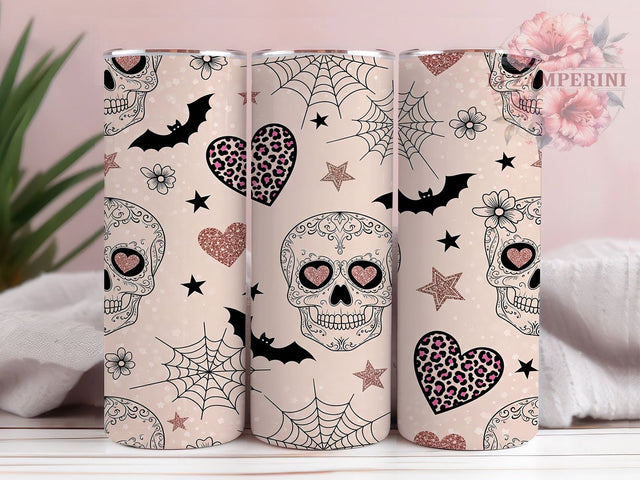 Pink Leopard Skull Halloween Tumbler, Cute Skull 20Oz Sublimation, Spooky Bat Coffee Cup, Girly Gothic Drinkware Design, Pastel Goth Mug Wrap, Spiderweb Pumpkin Cup, Trendy Halloween Tumbler Sublimation Li Zamperini 