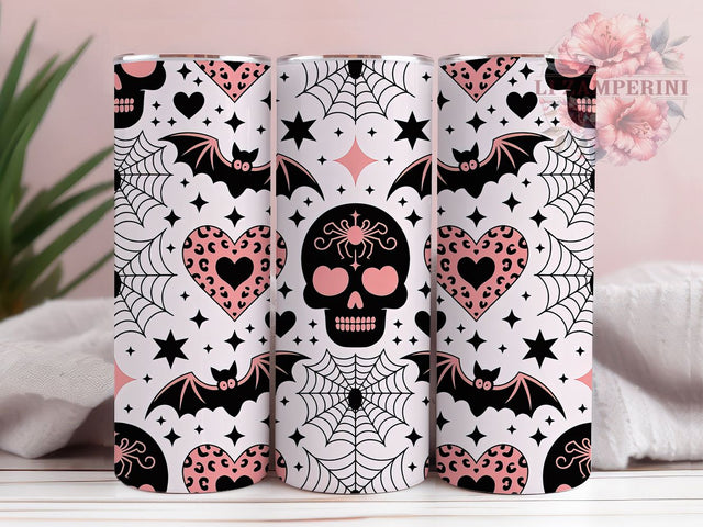 Pink Leopard Skull Halloween Tumbler, Cute Skull 20Oz Sublimation, Spooky Bat Coffee Cup, Girly Gothic Drinkware Design, Pastel Goth Mug Wrap, Spiderweb Pumpkin Cup, Trendy Halloween Tumbler Sublimation Li Zamperini 