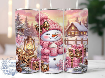 Pink Leopard Snowman 20oz Tumbler, Pink Leopard PNG, Leopard Snowman Sub, Pink Xmas Tumbler, Cheetah Snowman, Festive Pink Sub, Cute Snowman Wrap, Pink Cheetah Xmas Sublimation ToriDesigns 