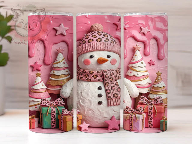 Pink Leopard Snowman 20oz Tumbler, Pink Snowman PNG, Leopard Snowman Sub, Pink Xmas Tumbler, Cheetah Snowman, Pink Cheetah Xmas, Cute Snowman Wrap, Trendy Snowman Sublimation Lara' s Designs 