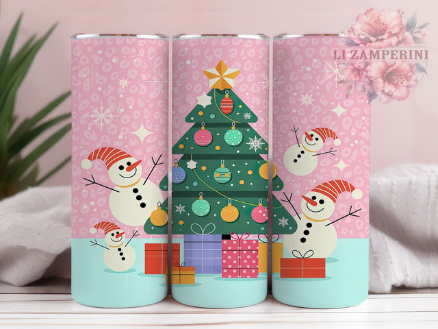 Pink Leopard Snowman Christmas Tumbler, Snowman Christmas Wrap, Girly Holiday Design, Sublimation Cup, 20oz Skinny Tumbler, Leopard Print Christmas, Cute Snowman Style Sublimation Li Zamperini 