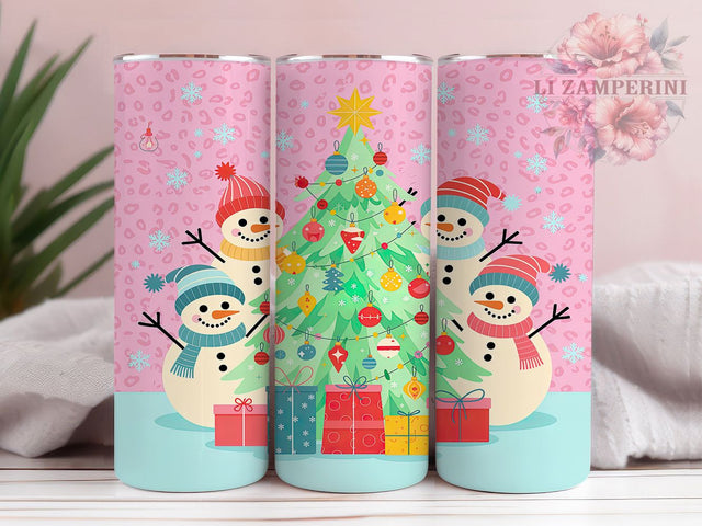 Pink Leopard Snowman Christmas Tumbler, Snowman Christmas Wrap, Girly Holiday Design, Sublimation Cup, 20oz Skinny Tumbler, Leopard Print Christmas, Cute Snowman Style Sublimation Li Zamperini 