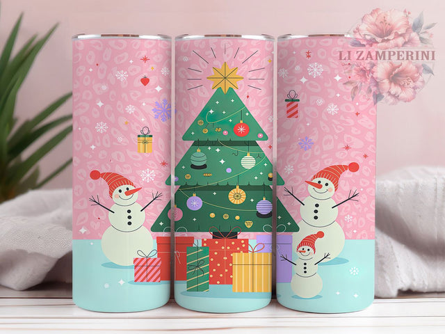 Pink Leopard Snowman Christmas Tumbler, Snowman Christmas Wrap, Girly Holiday Design, Sublimation Cup, 20oz Skinny Tumbler, Leopard Print Christmas, Cute Snowman Style Sublimation Li Zamperini 