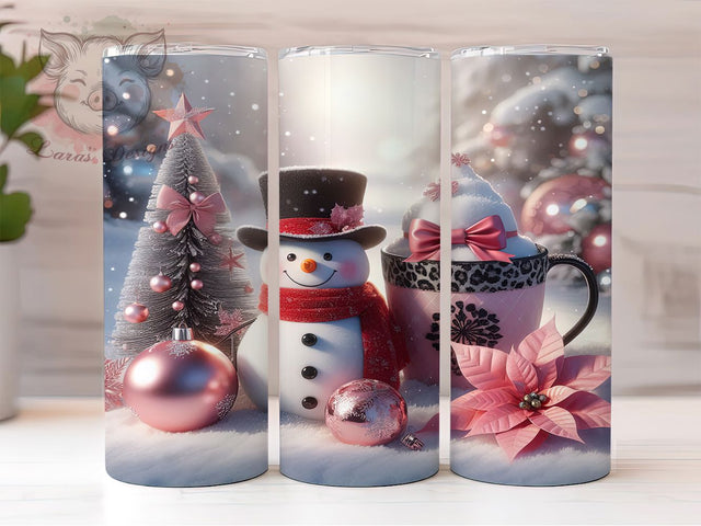 Pink Leopard Snowman Tumbler, Snowman Wrap Design, Leopard Print Mug, Holiday Coffee Cup, Sublimation Wrap, Festive Drinkware, Cute Winter Gift Sublimation Lara' s Designs 
