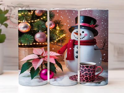 Pink Leopard Snowman Tumbler, Snowman Wrap Design, Leopard Print Mug, Holiday Coffee Cup, Sublimation Wrap, Festive Drinkware, Cute Winter Gift Sublimation Lara' s Designs 