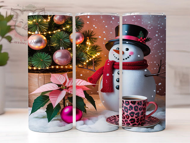 Pink Leopard Snowman Tumbler, Snowman Wrap Design, Leopard Print Mug, Holiday Coffee Cup, Sublimation Wrap, Festive Drinkware, Cute Winter Gift Sublimation Lara' s Designs 