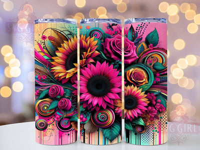 Pink Leopard Spring Sunflower Tumbler Wrap, Leopard Print, Pink Black Theme, Bold Floral, Wild Style, Tumbler Wrap, Sublimation Design Sublimation SvggirlplusArt 
