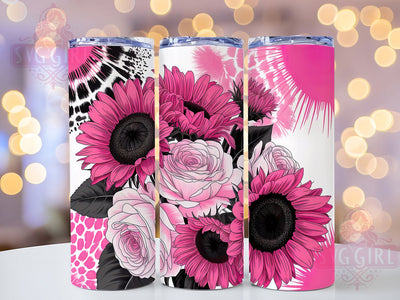 Pink Leopard Spring Sunflower Tumbler Wrap, Leopard Print, Pink Black Theme, Bold Floral, Wild Style, Tumbler Wrap, Sublimation Design Sublimation SvggirlplusArt 