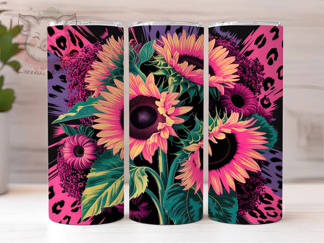 Pink Leopard Sunflower Tumbler, Leopard Print, Floral Animal Print, Pink Tumbler, Bold Pattern, 20oz Tumbler, Sublimation Design Sublimation Lara' s Designs 