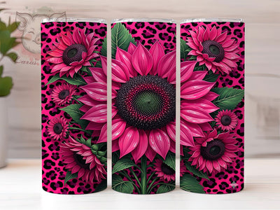 Pink Leopard Sunflower Tumbler, Leopard Print, Floral Animal Print, Pink Tumbler, Bold Pattern, 20oz Tumbler, Sublimation Design Sublimation Lara' s Designs 
