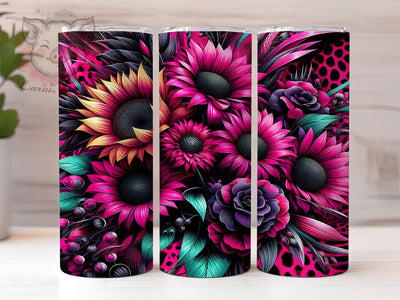 Pink Leopard Sunflower Tumbler, Leopard Print, Floral Animal Print, Pink Tumbler, Bold Pattern, 20oz Tumbler, Sublimation Design Sublimation Lara' s Designs 
