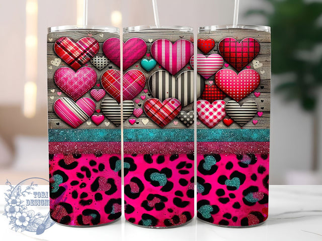 Pink Leopard Valentine Hearts Tumbler, Cute Valentine Wrap, Animal Print Cup, Romantic Sublimation Design, Valentine Gift Tumbler, Sweet Leopard Hearts Wrap, Adorable Love Cup Sublimation ToriDesigns 