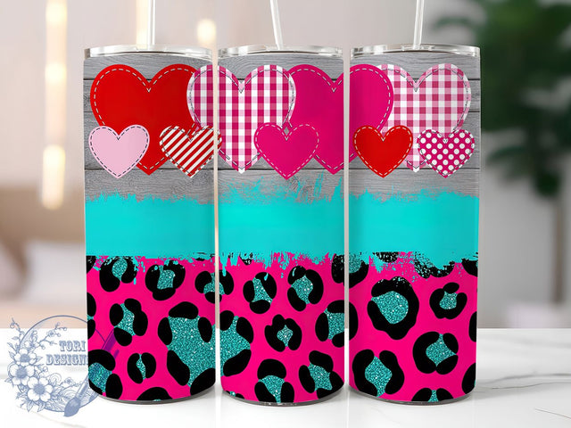 Pink Leopard Valentine Hearts Tumbler, Cute Valentine Wrap, Animal Print Cup, Romantic Sublimation Design, Valentine Gift Tumbler, Sweet Leopard Hearts Wrap, Adorable Love Cup Sublimation ToriDesigns 