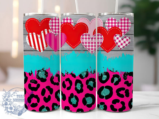 Pink Leopard Valentine Hearts Tumbler, Cute Valentine Wrap, Animal Print Cup, Romantic Sublimation Design, Valentine Gift Tumbler, Sweet Leopard Hearts Wrap, Adorable Love Cup Sublimation ToriDesigns 