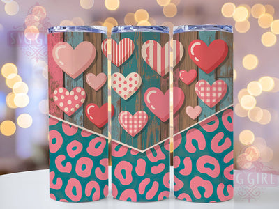Pink Leopard Valentine Tumbler, Pink Hearts Tumbler, Leopard 20oz Wrap, Sublimation Design, Stylish Gift Idea, Leopard Heart Wrap, Valentine Leopard Tumbler Sublimation SvggirlplusArt 