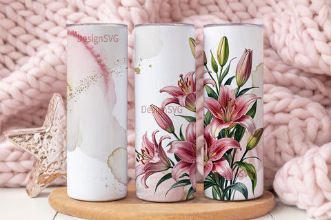 Pink Lily Watercolor 20oz Tumbler Wrap Sublimation DesignSVG 