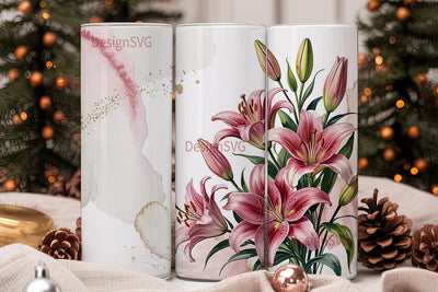 Pink Lily Watercolor 20oz Tumbler Wrap Sublimation DesignSVG 