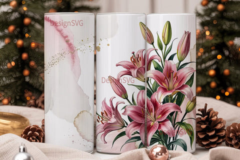 Pink Lily Watercolor 20oz Tumbler Wrap Sublimation DesignSVG 