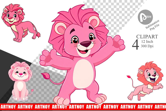 Pink Lion Valentine Clipart Sublimation artnoy 