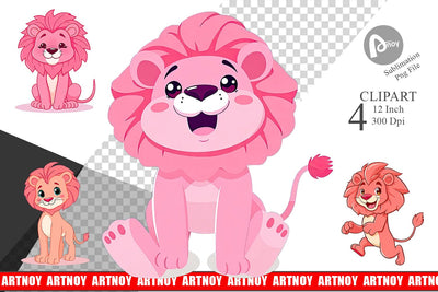 Pink Lion Valentine Clipart Sublimation artnoy 