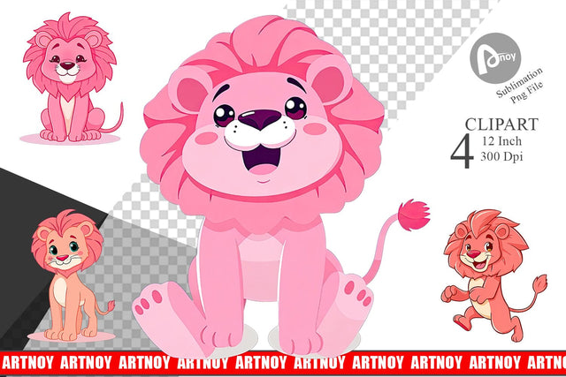 Pink Lion Valentine Clipart Sublimation artnoy 