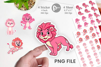 Pink Lion Valentine Sticker Sublimation artnoy 