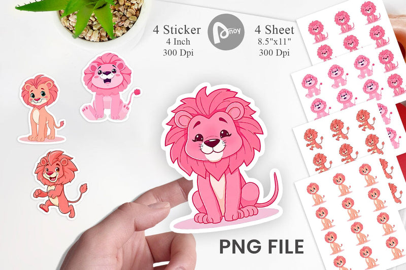 Pink Lion Valentine Sticker Sublimation artnoy 
