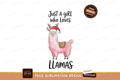 Pink llama festive holiday christmas Sublimation Designangry 