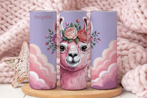 Pink Llama Tumbler Wrap PNG Sublimation DesignSVG 