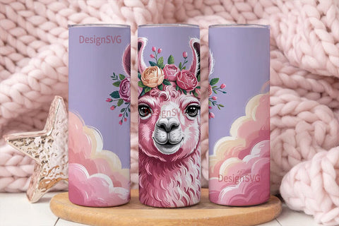 Pink Llama Tumbler Wrap PNG Sublimation DesignSVG 