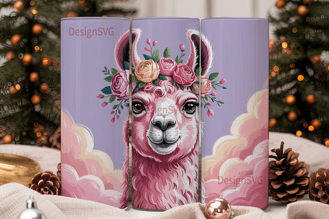 Pink Llama Tumbler Wrap PNG Sublimation DesignSVG 