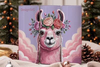 Pink Llama Tumbler Wrap PNG Sublimation DesignSVG 