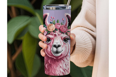 Pink Llama Tumbler Wrap PNG Sublimation DesignSVG 