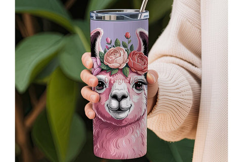 Pink Llama Tumbler Wrap PNG Sublimation DesignSVG 