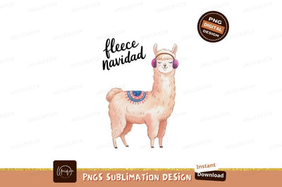 Pink llama wearing earmuffs and blanket festive Sublimation Designangry 