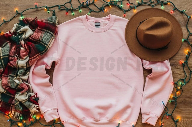 Pink long-sleeve t-shirt with festive accessories Mock Up Photo Designangry 