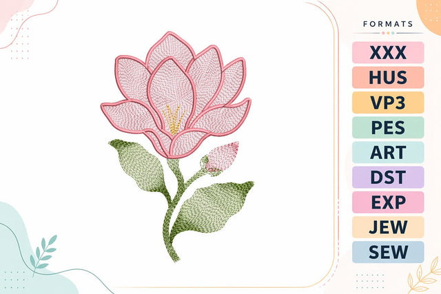 Pink Lotus Bud Botanical Embroidery Design Embroidery/Applique DESIGNS sg embroidery 