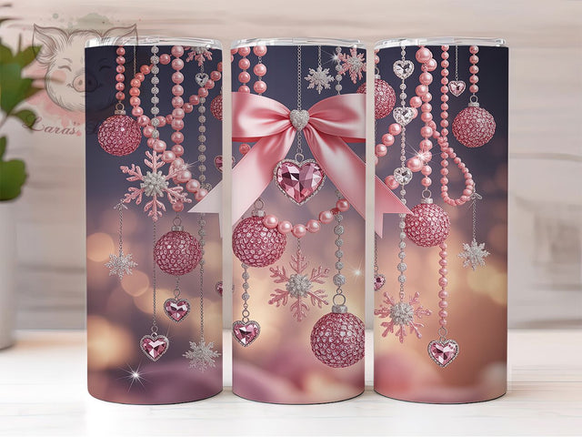 Pink Luxury Winter Glam 20oz Tumbler, Glam Design, Winter Theme, Jeweled Ornaments, Elegant Style, 20oz Tumbler Wrap, Sublimation PNG Sublimation Lara' s Designs 