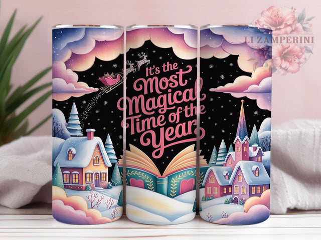 Pink Magical Christmas Tumbler, Magical Holiday Wrap, 20Oz Skinny Tumbler, Pastel Christmas Sublimation, Most Magical Time Quote, Cute Holiday Tumbler, Whimsical Winter Wrap Sublimation Li Zamperini 