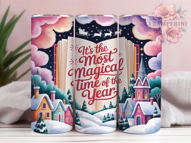 Pink Magical Christmas Tumbler, Magical Holiday Wrap, 20Oz Skinny Tumbler, Pastel Christmas Sublimation, Most Magical Time Quote, Cute Holiday Tumbler, Whimsical Winter Wrap Sublimation Li Zamperini 