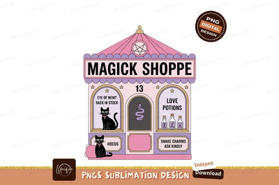Pink magick shoppe with black cat purple Sublimation Designangry 