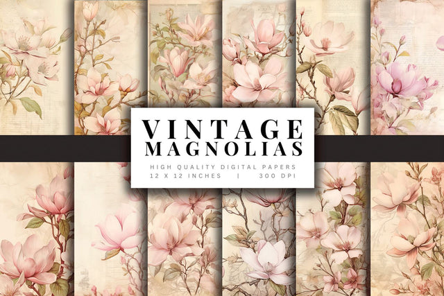 Pink Magnolia Digital Papers, Distressed Vintage Background Digital Pattern BijouBay 